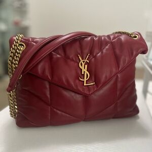 New! Yves Saint Laurent LouLou YSL Puffer Chain Shoulder Bag in Opyum Red